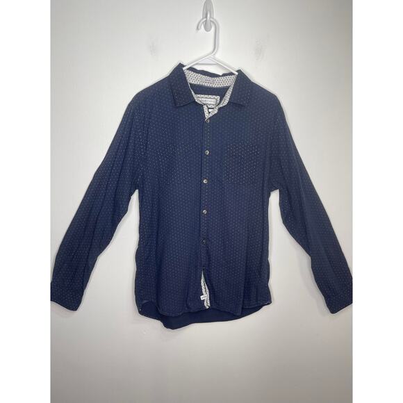 PD&C men's large button down casual shirt navy blue white cotton slim fit - Picture 13 of 16